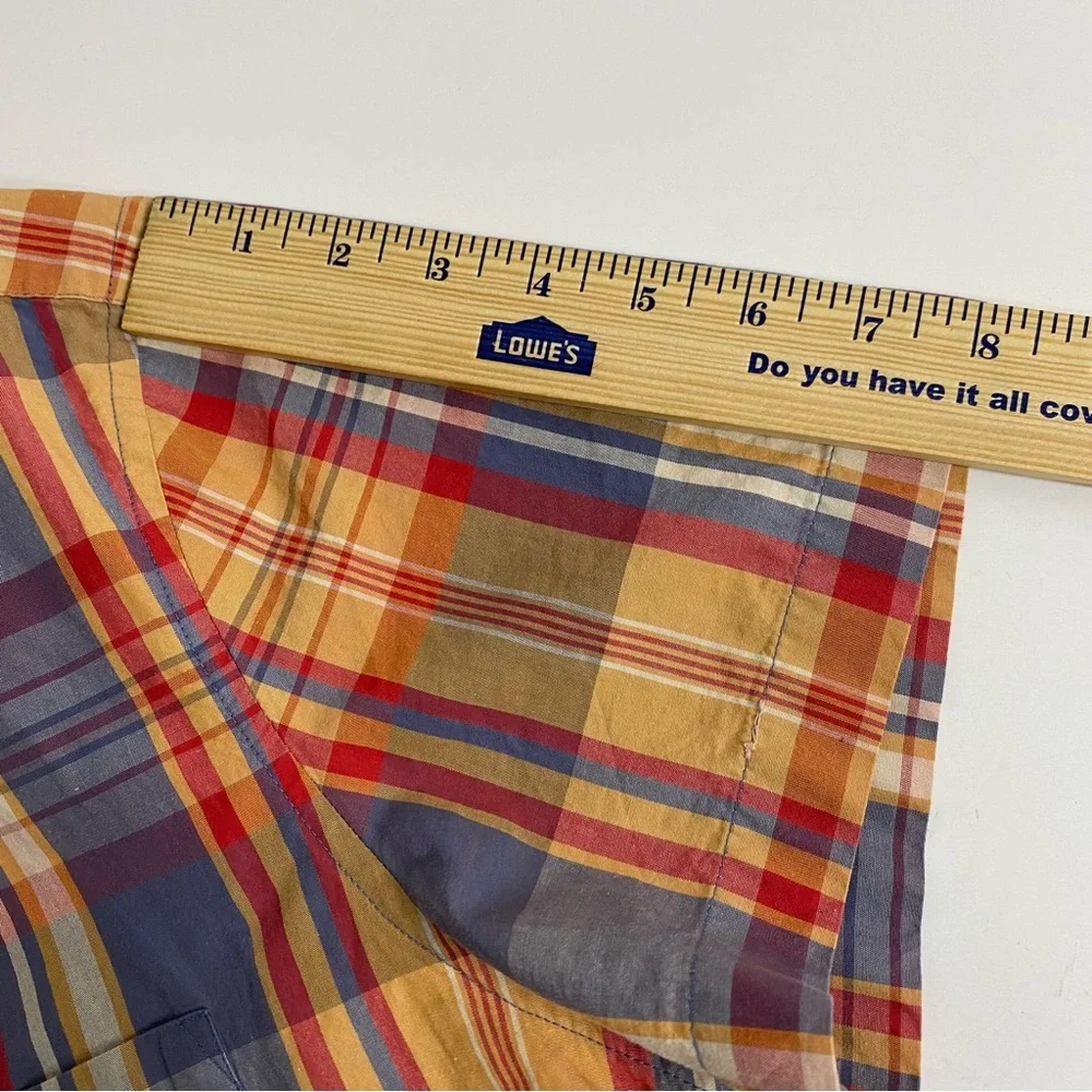 J Crew‎ Short Sleeve Button Down Shirt Mens XL Tan Gray Plaid Preppy Slim Fit